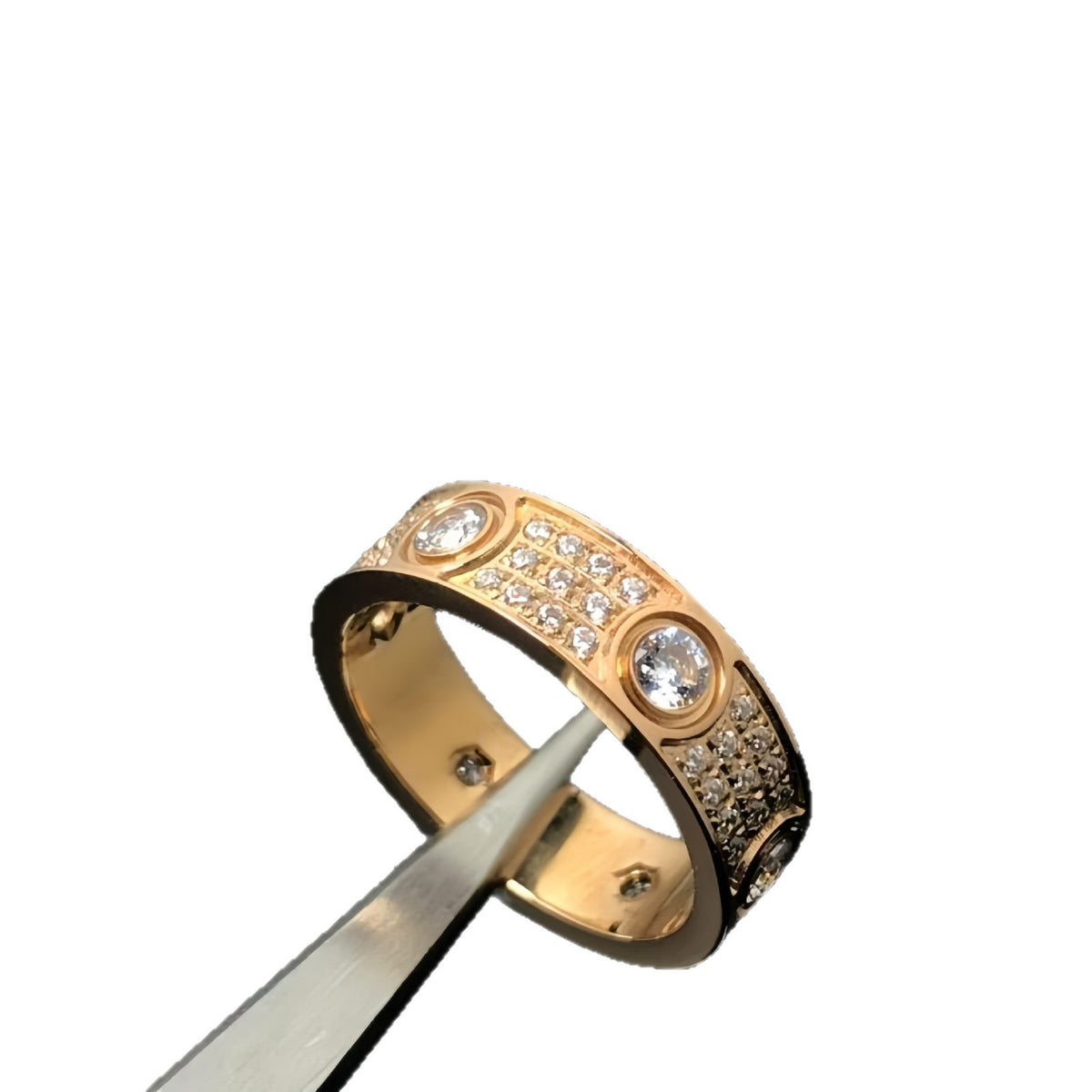 Rose-gold-tone round-set cubic zirconia band ring tweezer detail - photo 44