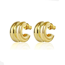Gold tone stainless steel layered C-hoop stud earrings