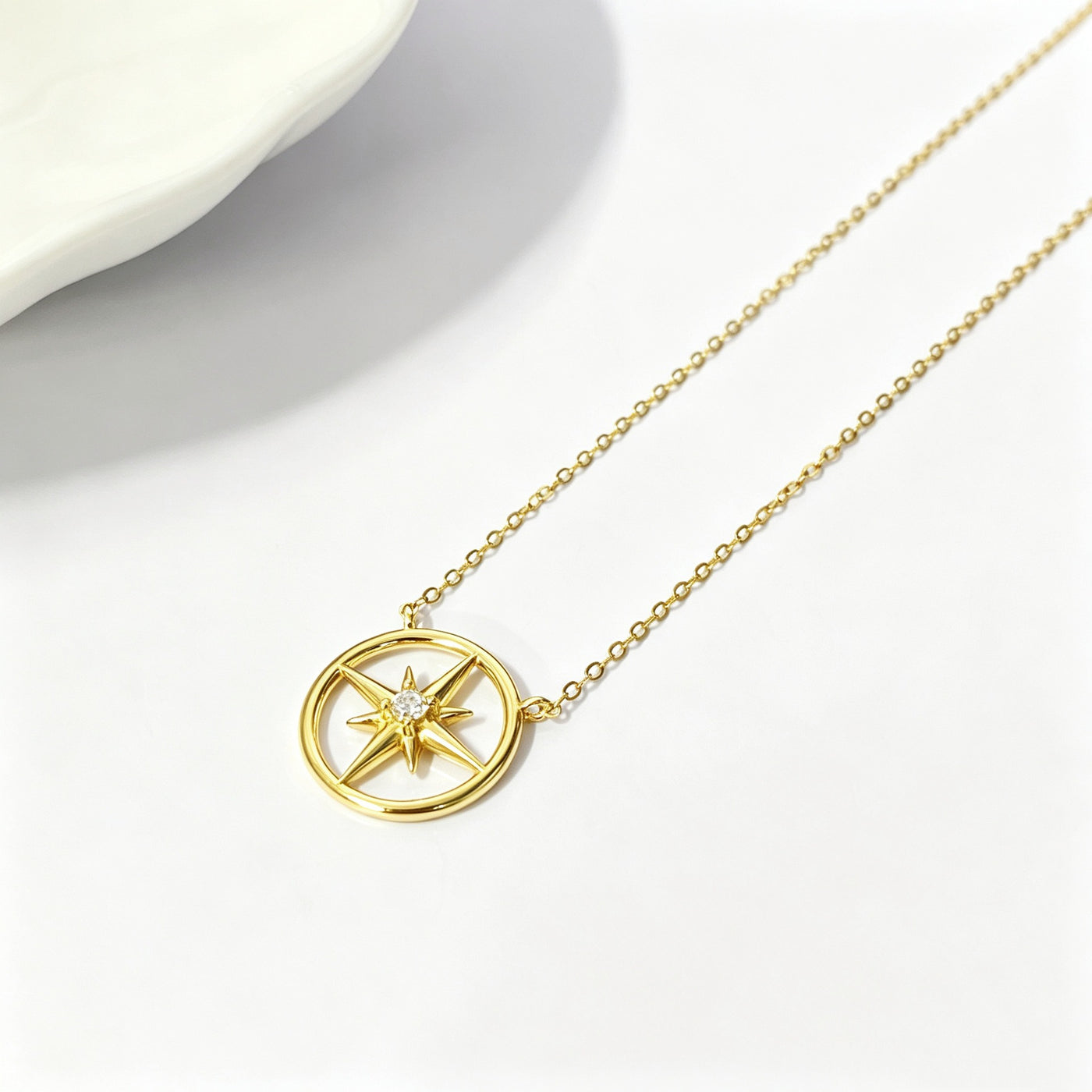 925 Sterling Silver Eight-Point Star Pendant Necklace with Zircon Accent LuckCoo