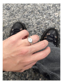 Unisex vintage compass signet ring styled outdoors