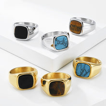 Gold and silver tone men's natural stone signet rings in six combinations