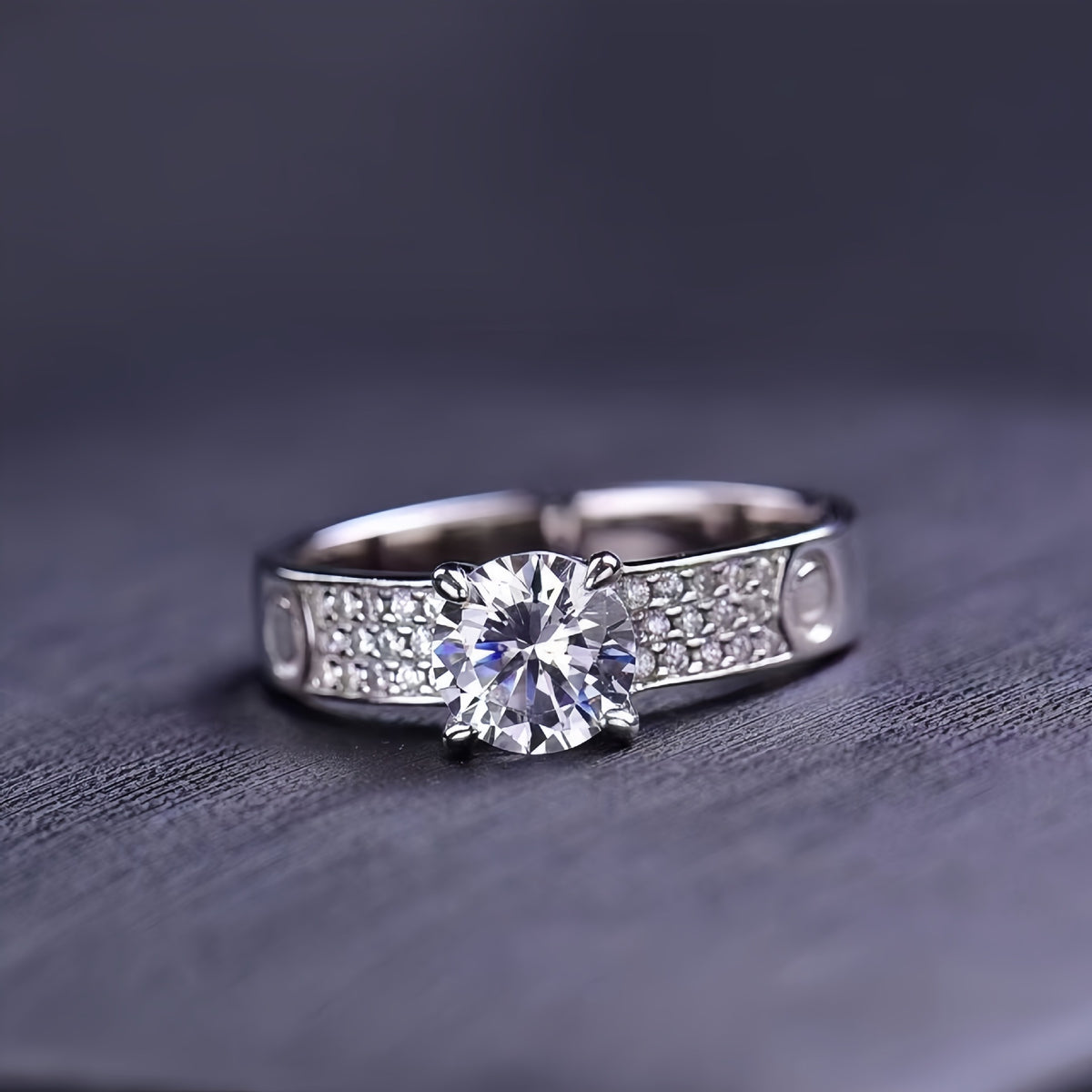 Silver-tone raised solitaire circle-motif ring front detail - photo 67