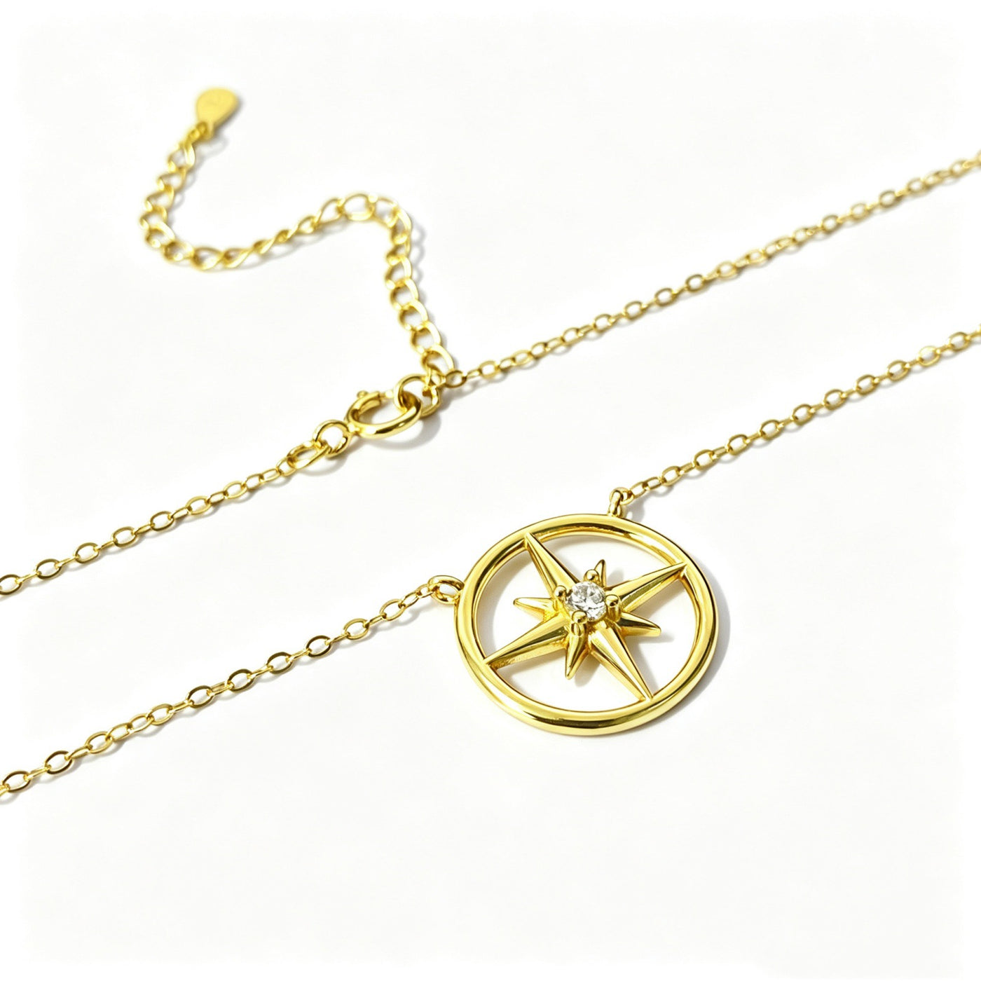 925 Sterling Silver Eight-Point Star Pendant Necklace with Zircon Accent LuckCoo