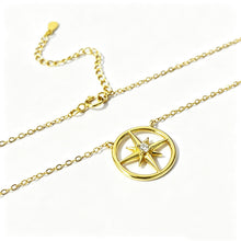 925 Sterling Silver Eight-Point Star Pendant Necklace with Zircon Accent LuckCoo