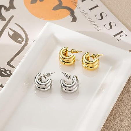 Gold silver and two tone C-hoop earring color options