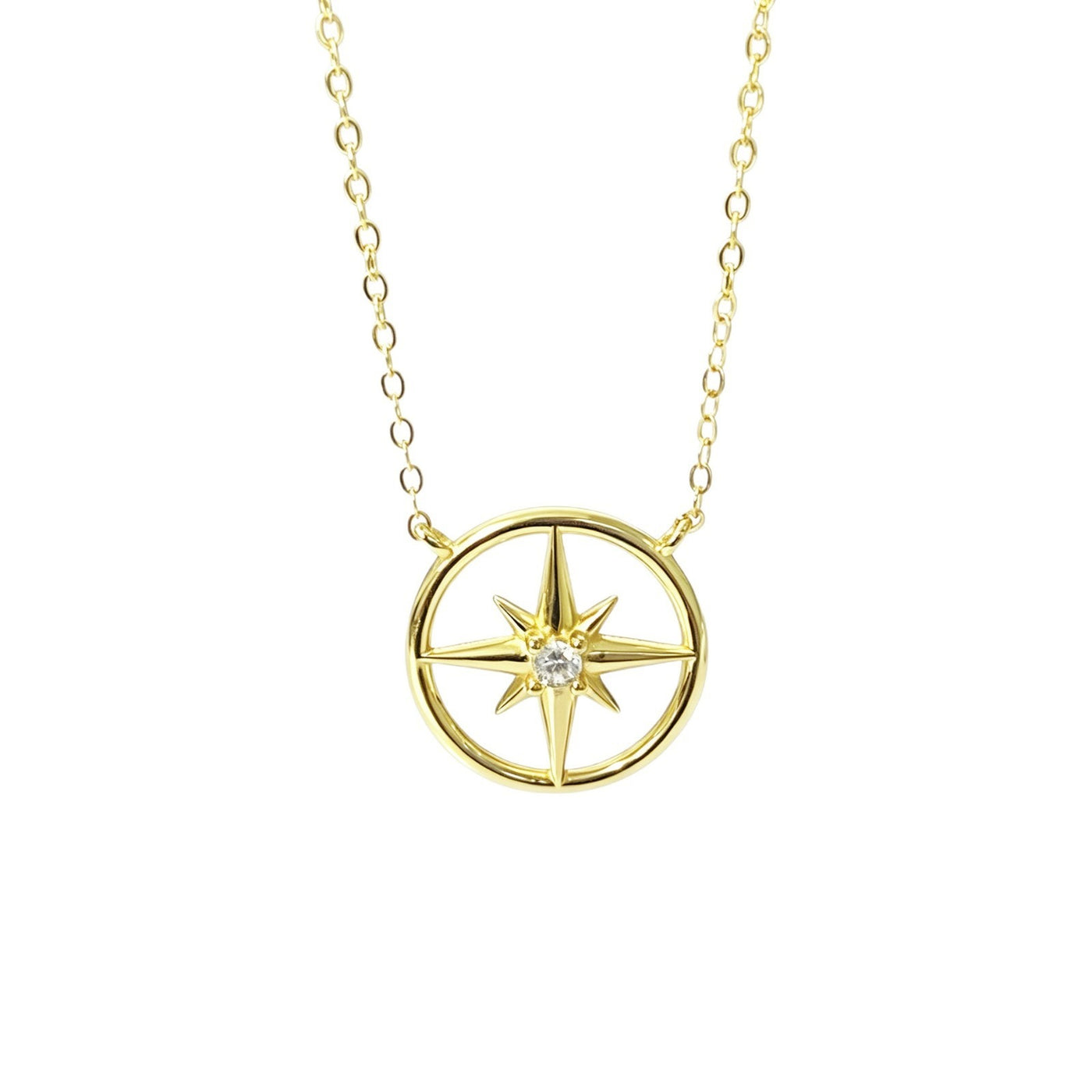 925 Sterling Silver Eight-Point Star Pendant Necklace with Zircon Accent LuckCoo