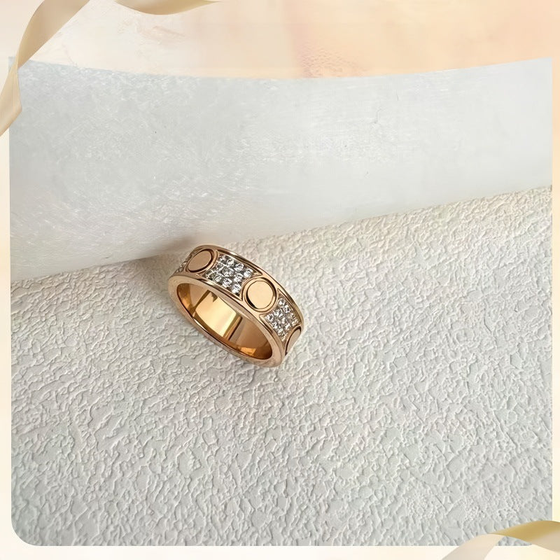 Rose-gold-tone three-row pave circle-motif band ring - photo 02