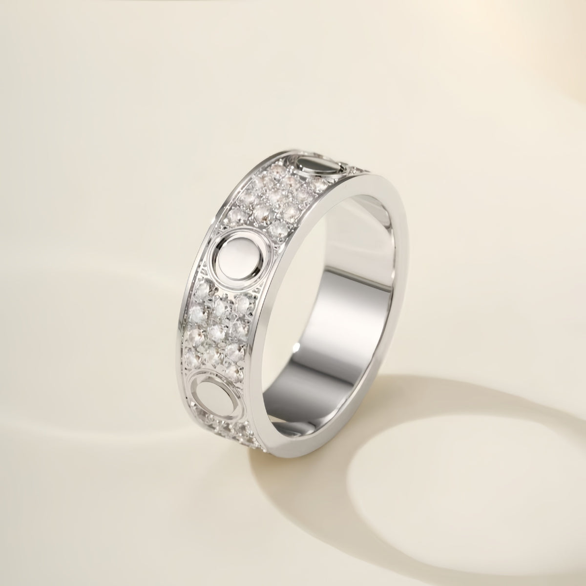 Silver-tone three-row pave circle-motif ring on an ivory background - photo 41