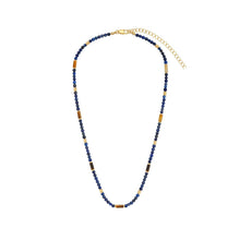 Natural lapis lazuli blue beaded necklace with gold tone and brown accents