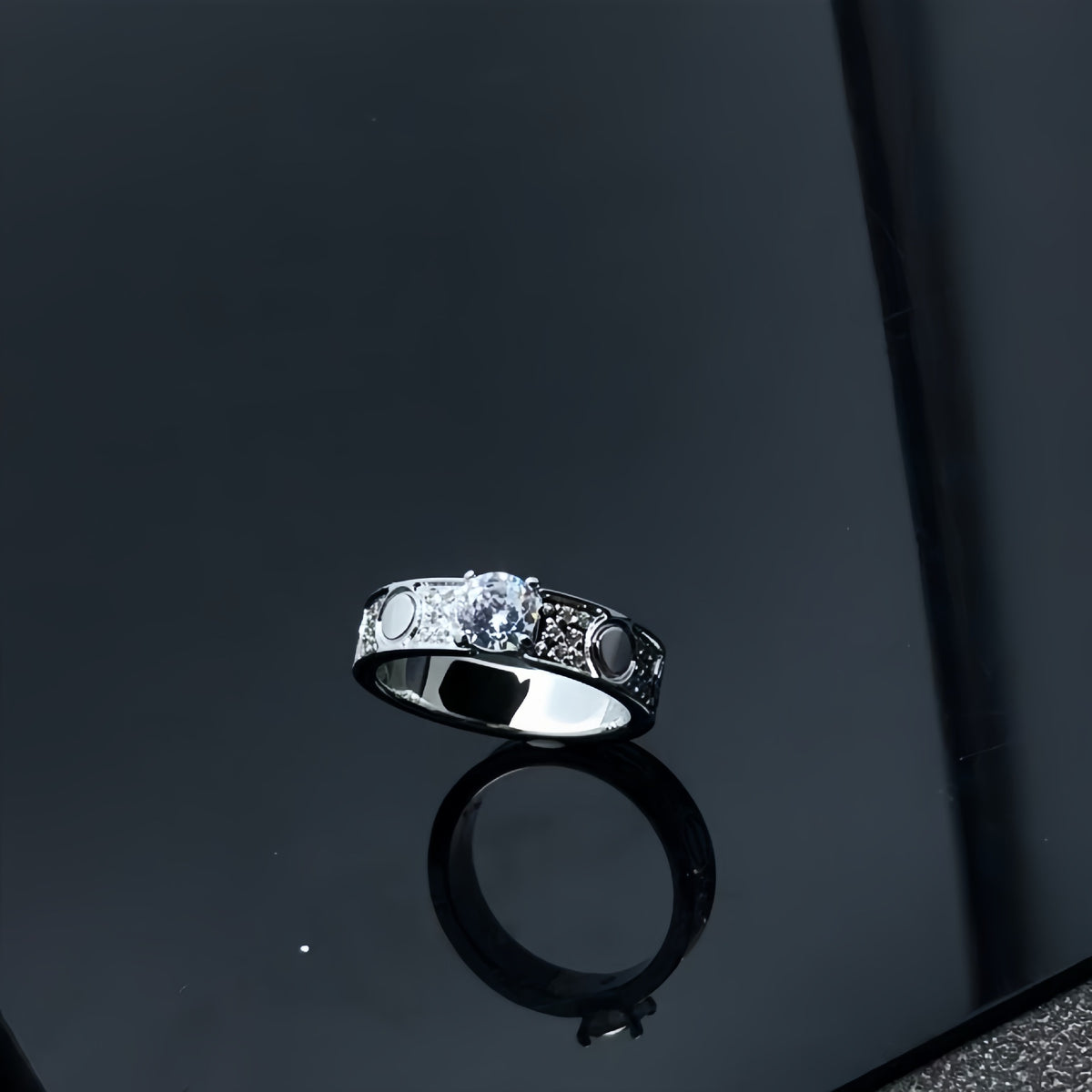 Silver-tone raised solitaire circle-motif pave ring - photo 09