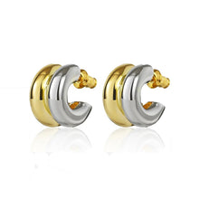 Two tone stainless steel layered C-hoop stud earrings