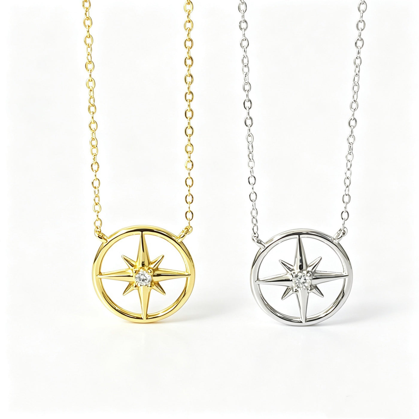 925 Sterling Silver Eight-Point Star Pendant Necklace with Zircon Accent LuckCoo