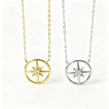 925 Sterling Silver Eight-Point Star Pendant Necklace with Zircon Accent LuckCoo