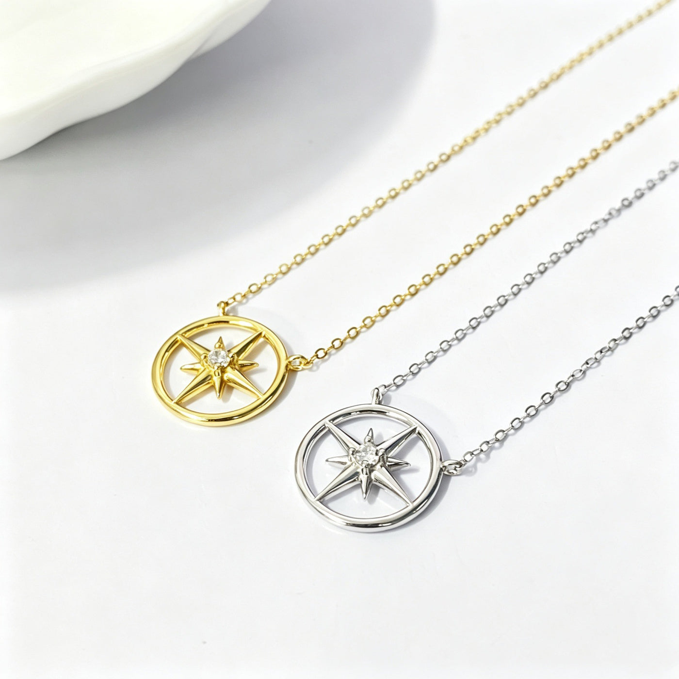 925 Sterling Silver Eight-Point Star Pendant Necklace with Zircon Accent LuckCoo