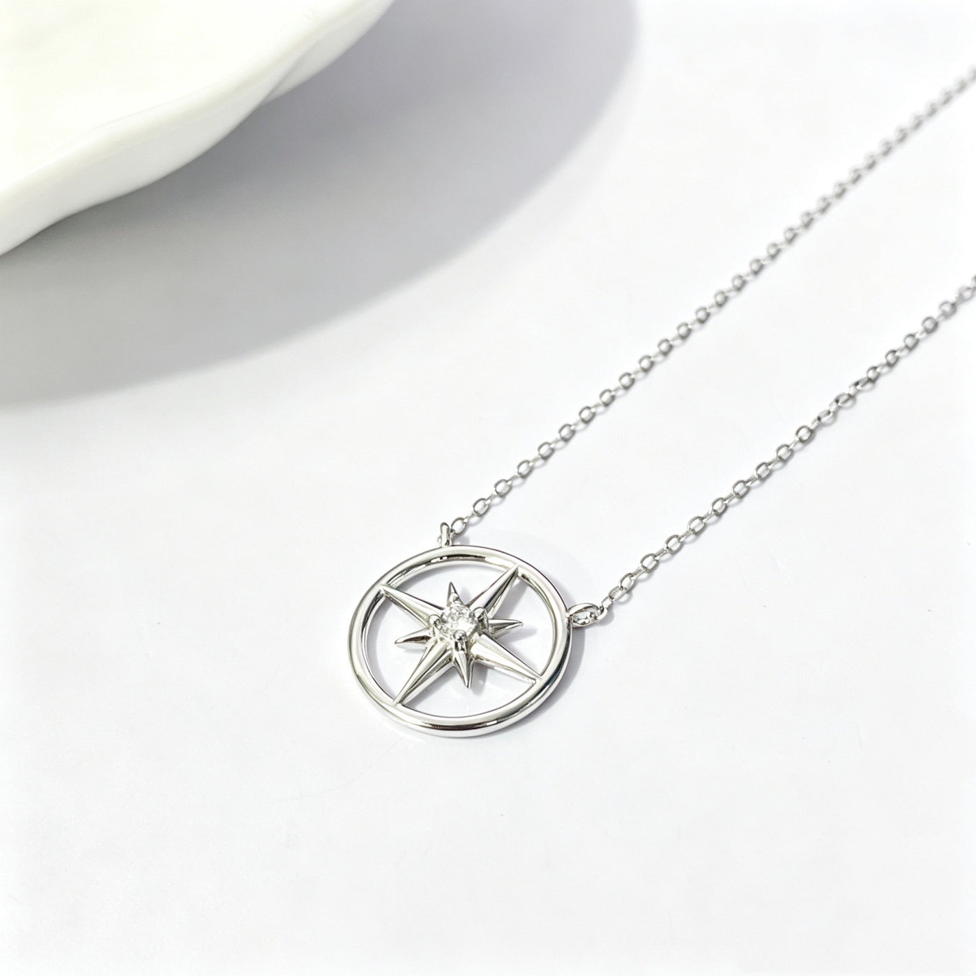 925 Sterling Silver Eight-Point Star Pendant Necklace with Zircon Accent LuckCoo