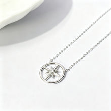 925 Sterling Silver Eight-Point Star Pendant Necklace with Zircon Accent LuckCoo