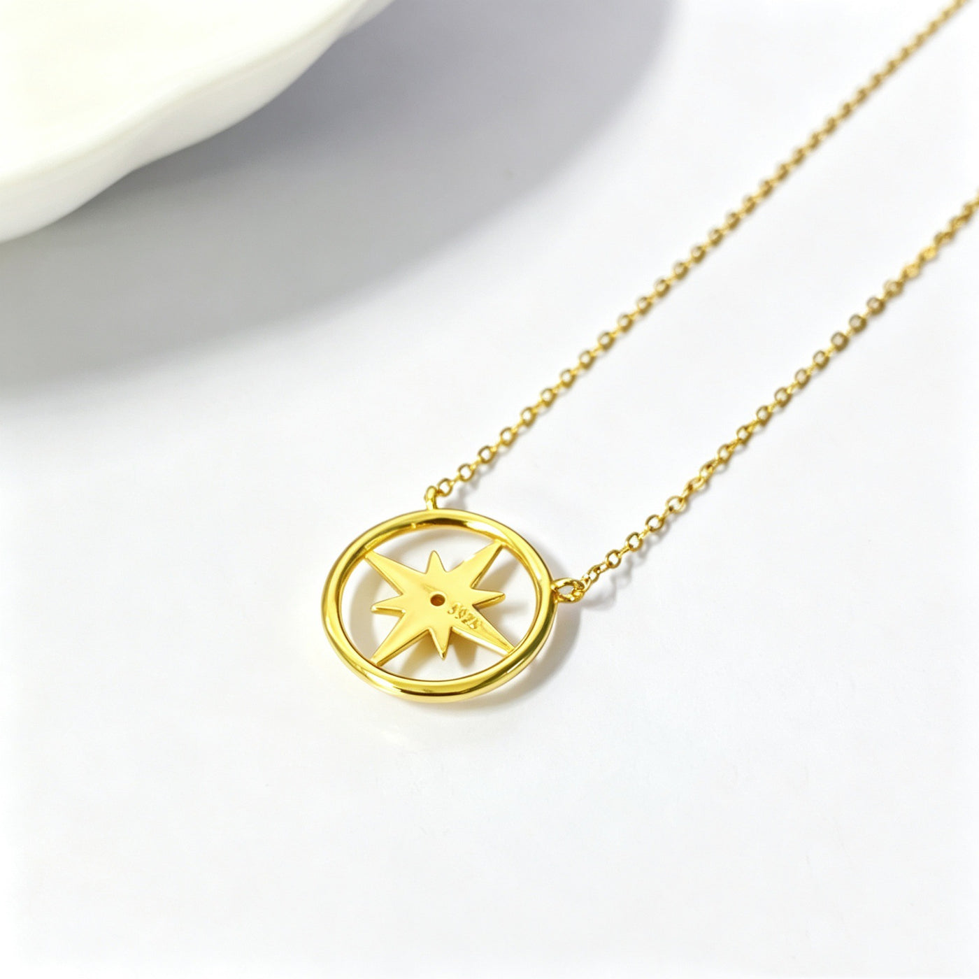 925 Sterling Silver Eight-Point Star Pendant Necklace with Zircon Accent LuckCoo