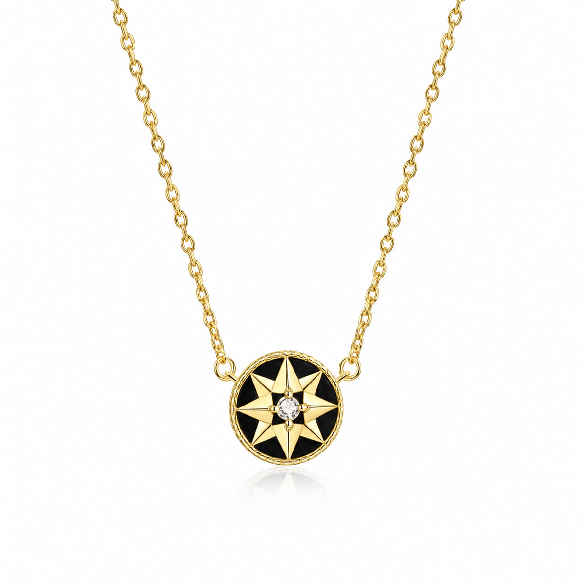 Gold / Black compass necklace | LuckCoo | approved20261005-v2
