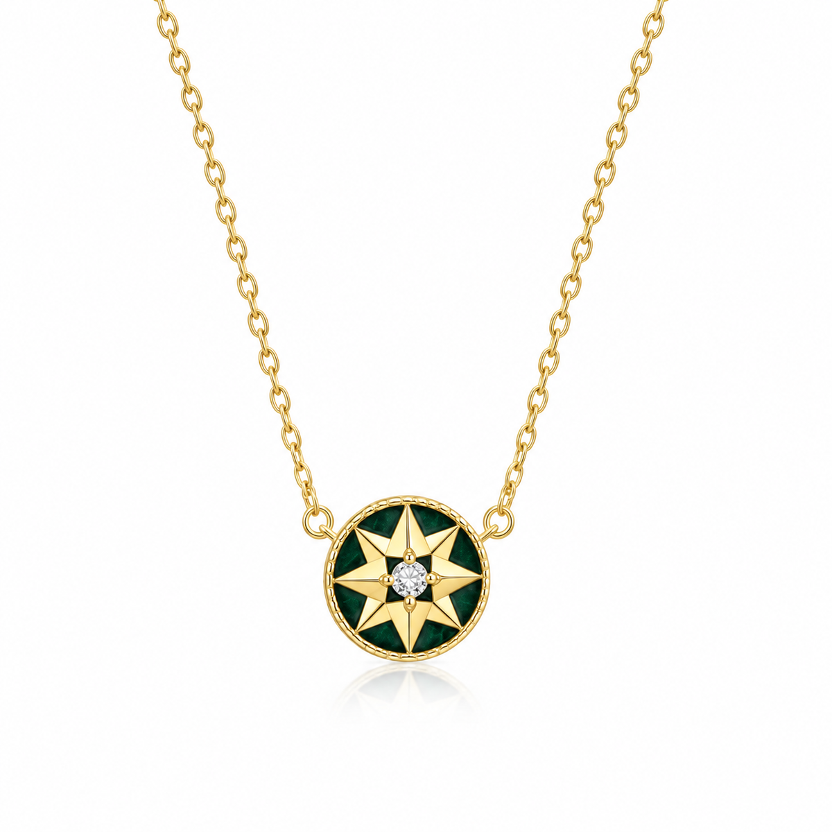 Gold / Green compass necklace | LuckCoo | approved20261005-v2