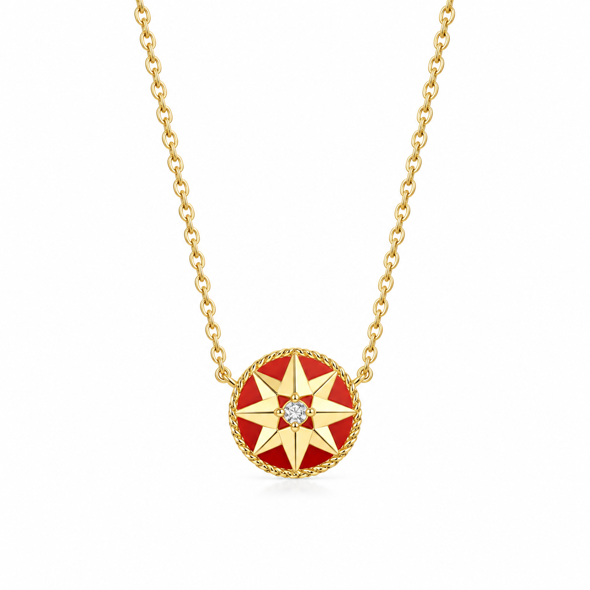 Gold / Red compass necklace | LuckCoo | approved20261005-v2