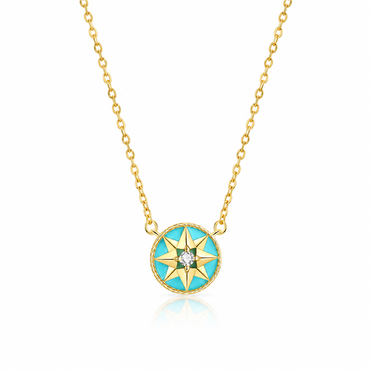 Gold / Turquoise compass necklace | LuckCoo | approved20261005-v2