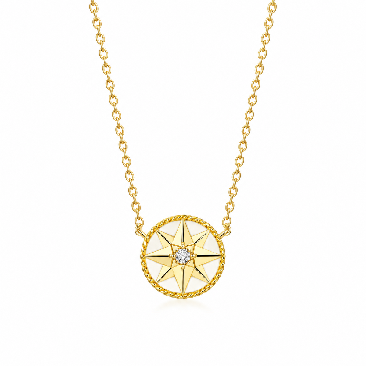 Gold / White eight-point compass pendant necklace | LuckCoo