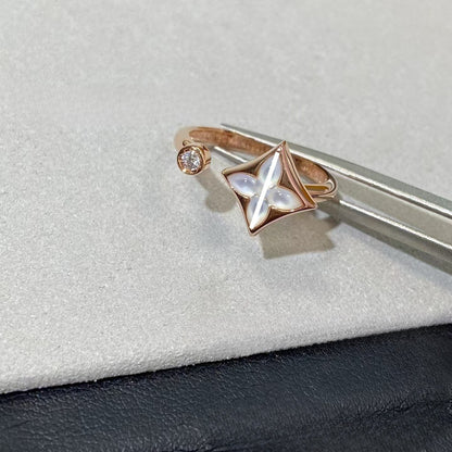 V gold square round fritillary ring-CNC fine engraving