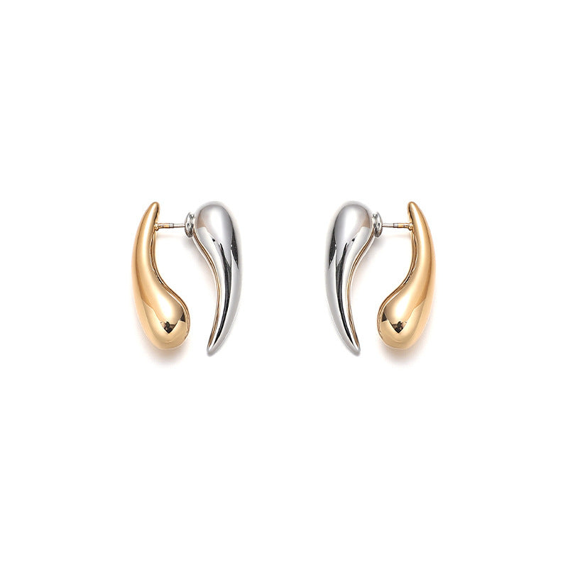 Gold and Silver Two-tone Glossy Drop Earrings
