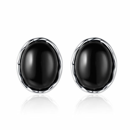 Black Onyx Oval Stud Earrings