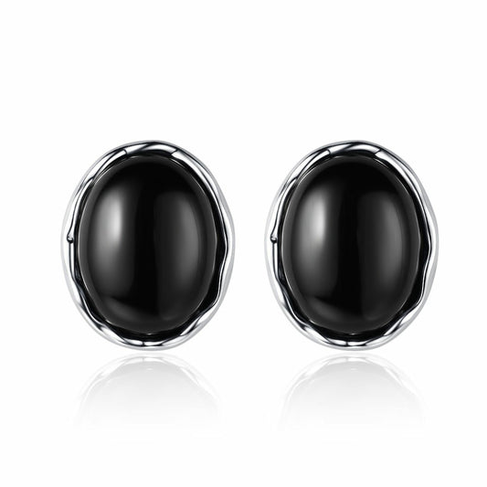 Black Onyx Oval Stud Earrings