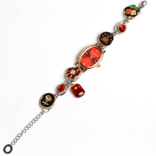 Supplier reference of Earth Red oval watch showing the complete linked charm bracelet and extension chain