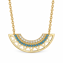 Turquoise-Color Fan Pendant Necklace – Gold Tone | LuckCoo