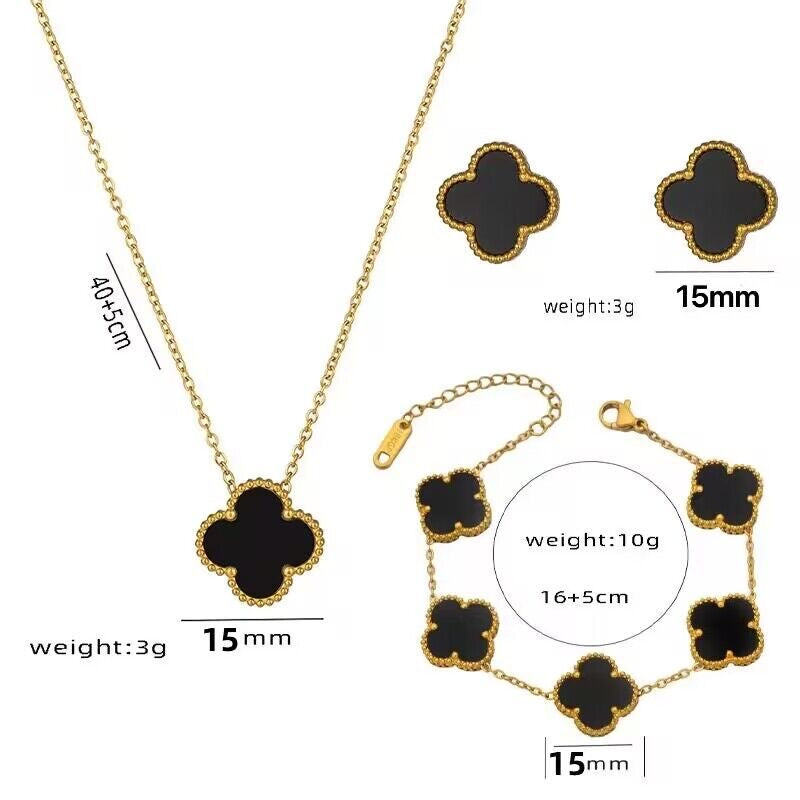 Luckcoo Lucky Clover Set – 18K Gold Plated Jewelry,Elegant Gift for Her,Waterproof & Tarnish Free