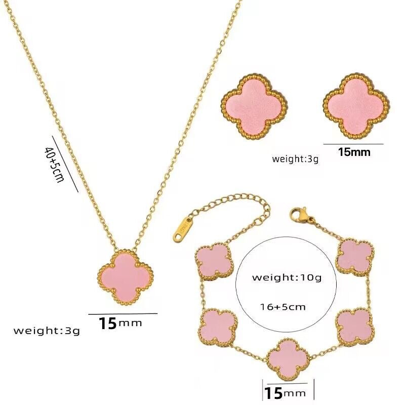 Luckcoo Lucky Clover Set – 18K Gold Plated Jewelry,Elegant Gift for Her,Waterproof & Tarnish Free