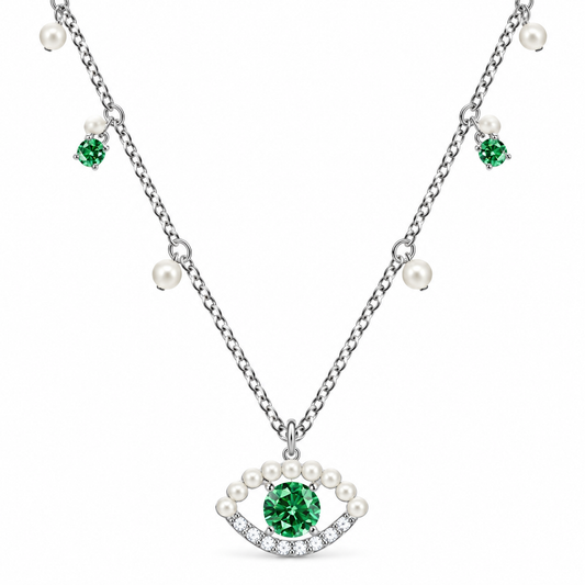 Green Evil Eye Necklace with Pearl-Style Accents | LuckCoo