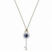 Blue Evil Eye Key Pendant Necklace – Rose Gold Tone
