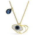 Blue Crystal Evil Eye & Orbit Pendant Necklace – Gold Tone