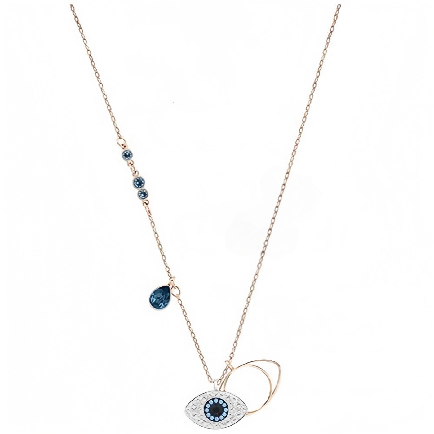 Floating blue crystal evil eye necklace in rose gold tone