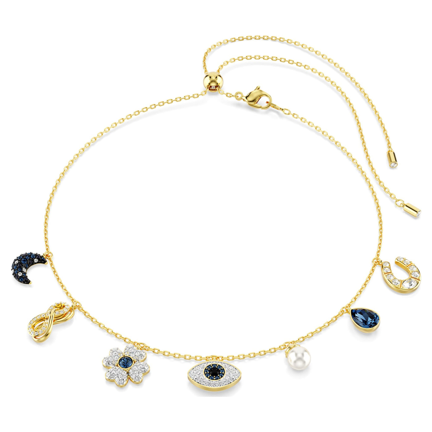 Celestial evil eye multi-charm necklace in gold tone