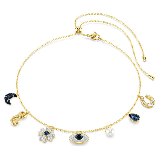 Celestial evil eye multi-charm necklace in gold tone