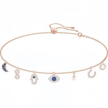 Celestial evil eye multi-charm necklace in rose gold tone