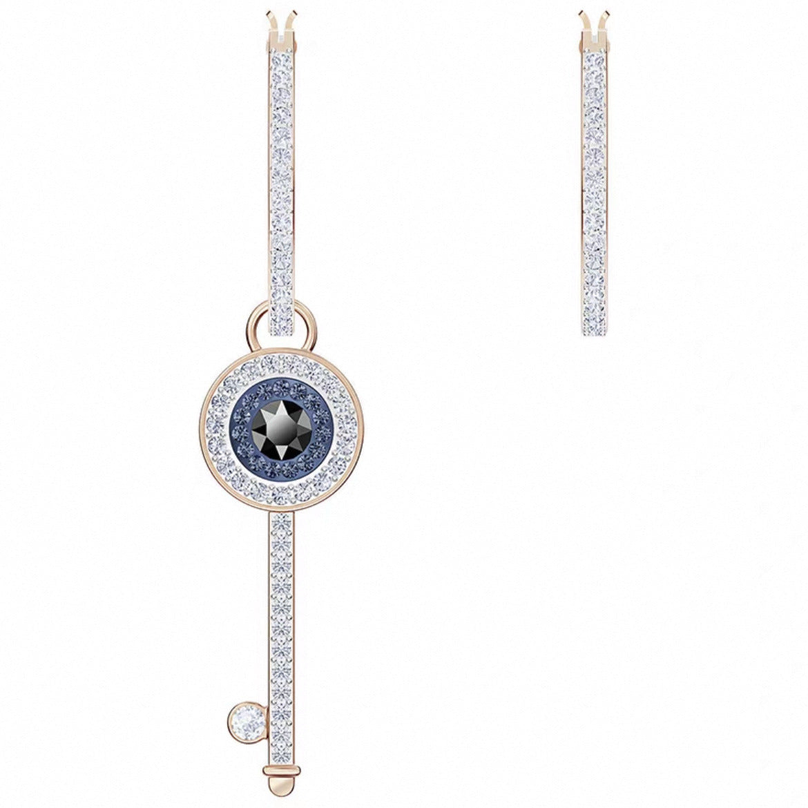 Crystal evil eye key drop earrings in rose gold tone