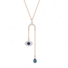 Blue Evil Eye & Teardrop Lariat Necklace – Rose Gold Tone