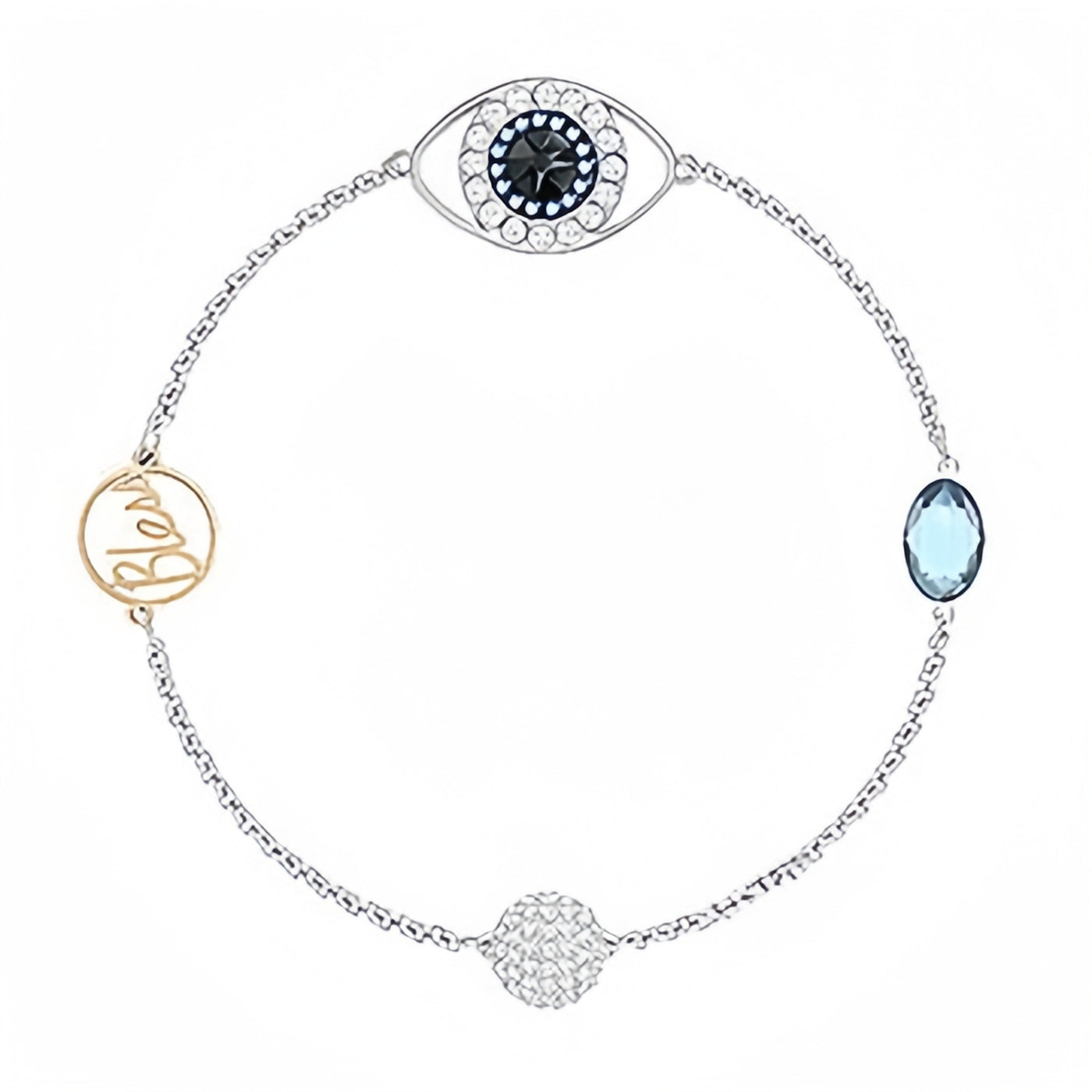 Evil eye love and crystal charm bracelet in mixed metal tone