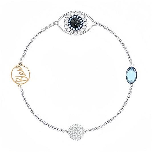 Evil eye love and crystal charm bracelet in mixed metal tone