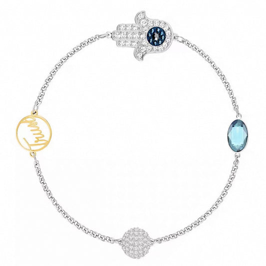Hamsa evil eye and crystal charm bracelet in mixed metal tone