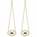 LOVE Evil Eye Long Chain Drop Earrings – Gold Tone