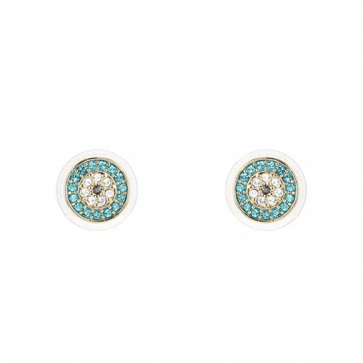 Round turquoise crystal halo stud earrings in gold tone