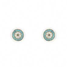 Round turquoise crystal halo stud earrings in gold tone