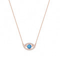 Pavé Blue Crystal Evil Eye Necklace – Rose Gold Tone